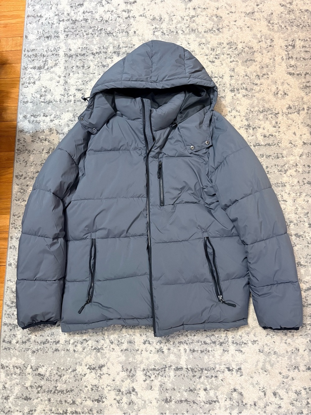 Club Room Men's Hooded Puffer Jacket in Slate Gray-Blue